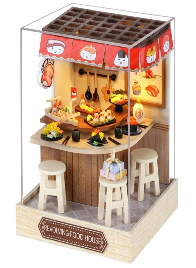 OZJAY DIY Miniature House Kit with Dust Proof Cover, 1:24 Scale Creative Room Mini DIY Wooden Dollhouse Miniature Kit for Adults Teen(Revolving Food House) - Image 1